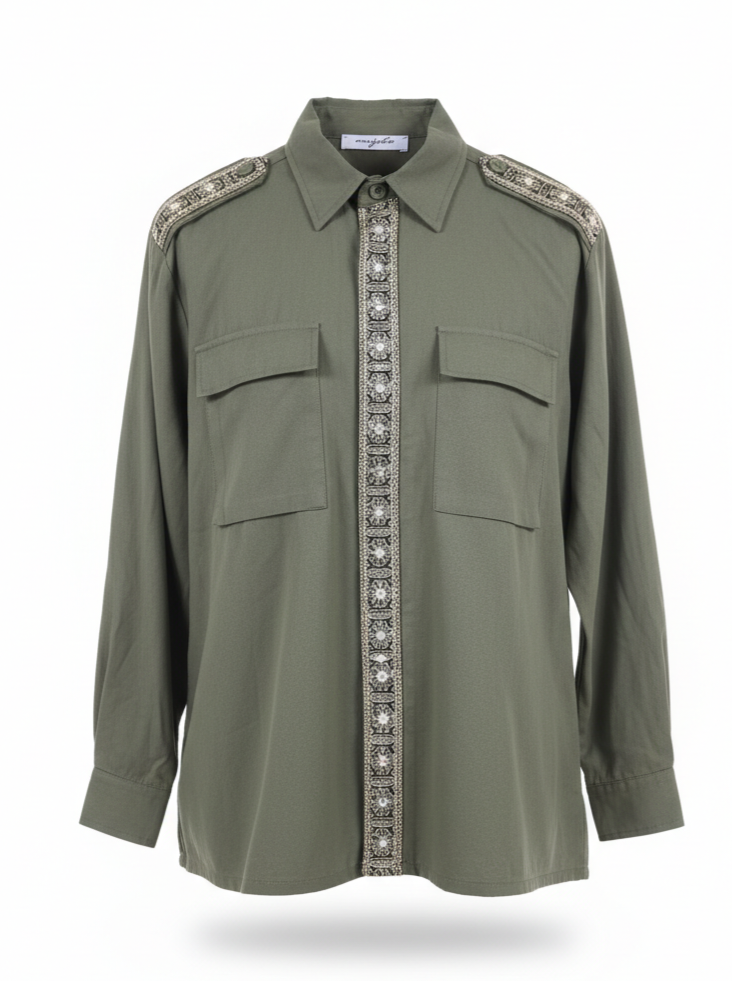 Camicia giacca Daphne con applicazioni gioiello – Verde militare donna