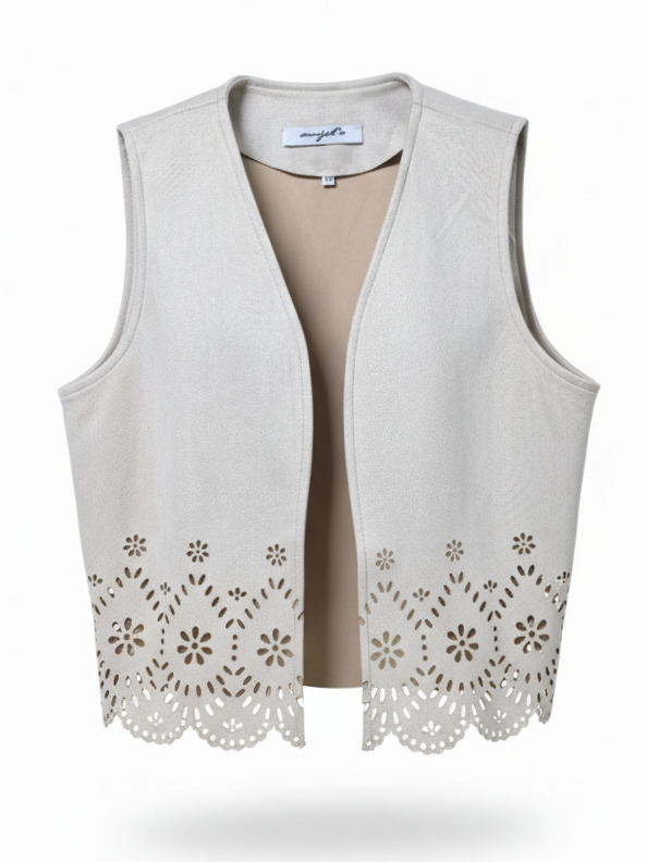 Gilet Nadia in ecopelle traforata – Beige donna