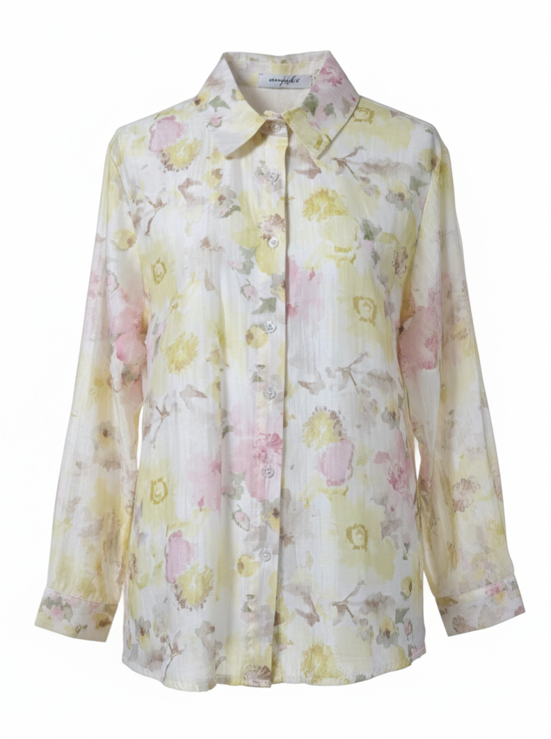 Camicia Jasmine fantasia floreale – giallo pastello donna