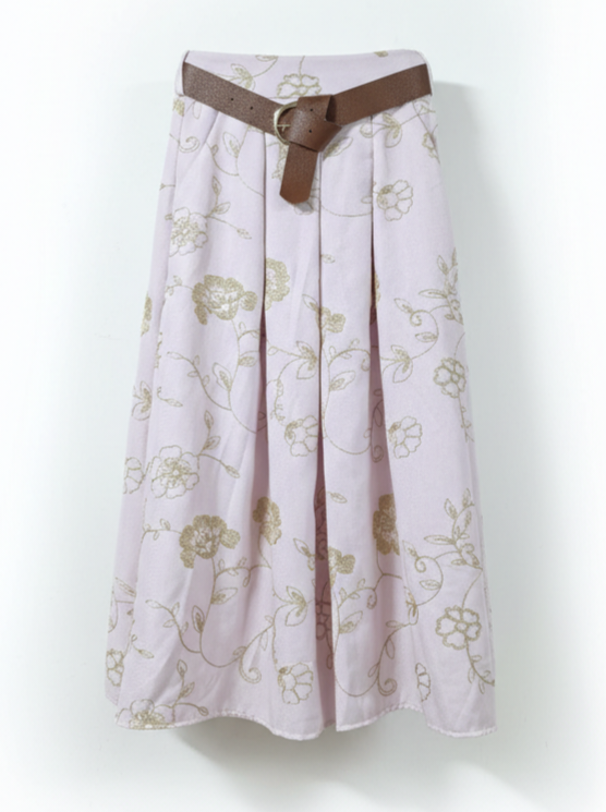 Gonna Sofia midi con cintura fantasia floreale – Rosa chiaro donna