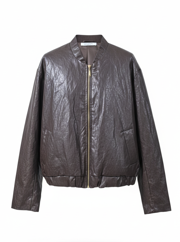 Bomber Rhea in ecopelle con zip – Testa di moro donna