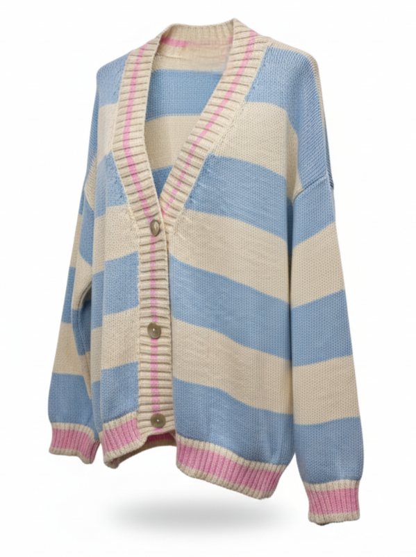 Cardigan Soleil - Rigato celeste e burro donna