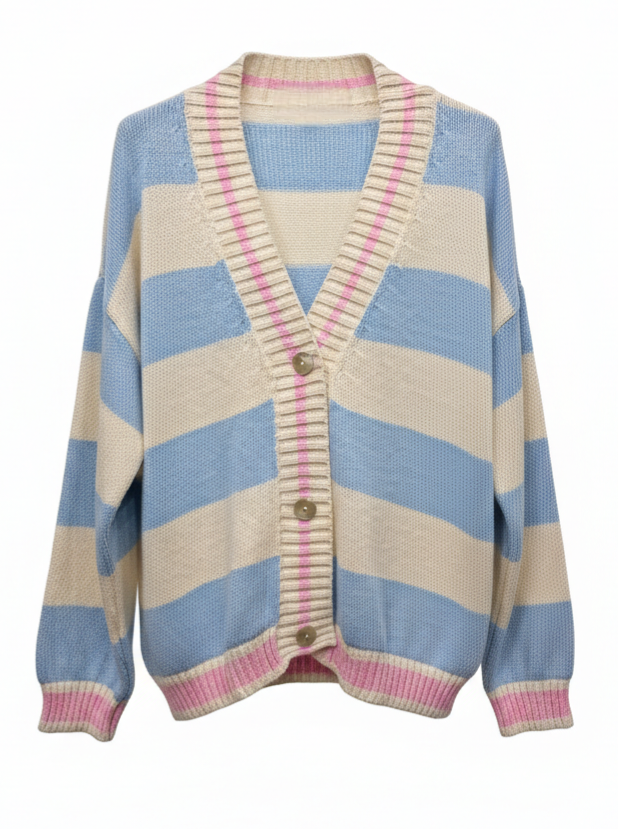 Cardigan Soleil - Rigato celeste e burro donna