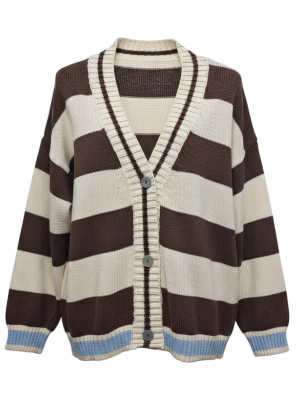 Cardigan Soleil - Rigato marrone e panna donna