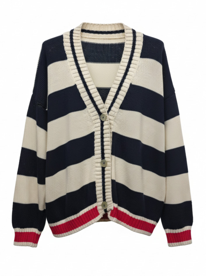 Cardigan Soleil - Rigato blu e panna donna