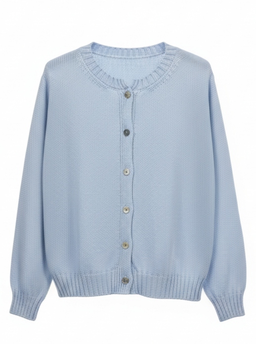 Cardigan Adele girocollo con bottoni – Celeste donna