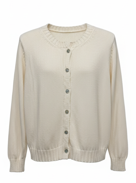 Cardigan Adele girocollo con bottoni – Panna donna