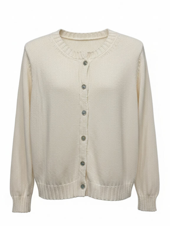 Cardigan Adele girocollo con bottoni – Panna donna