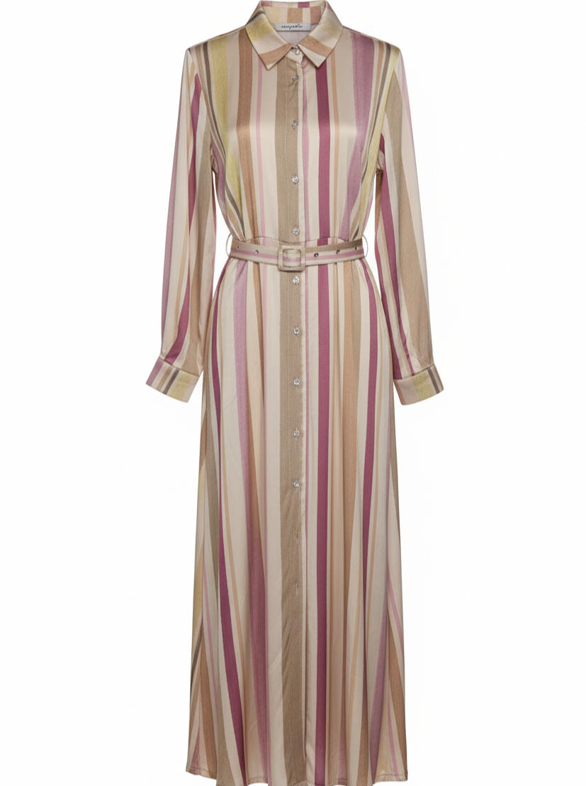 Chemisier Aurora lungo a righe con cintura – Multicolor donna