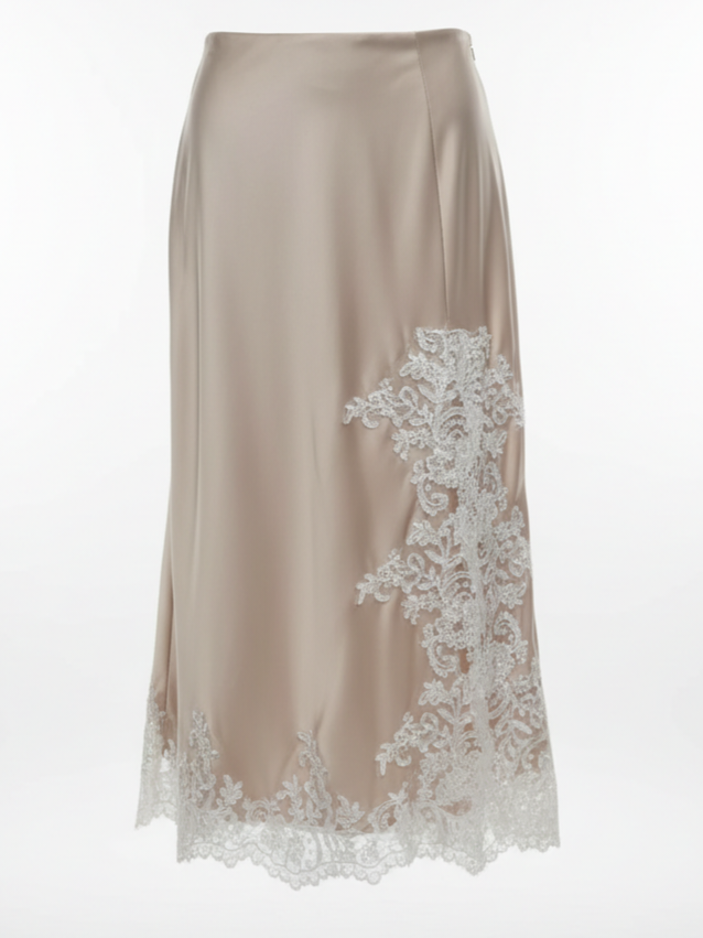 Gonna Elodie midi con inserti in pizzo – Burro con pizzo burro donna