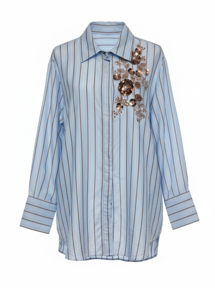 Camicia Nadia a righe con applicazioni – Azzurro donna