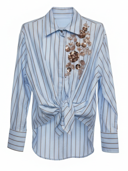 Camicia Nadia a righe con applicazioni – Azzurro donna