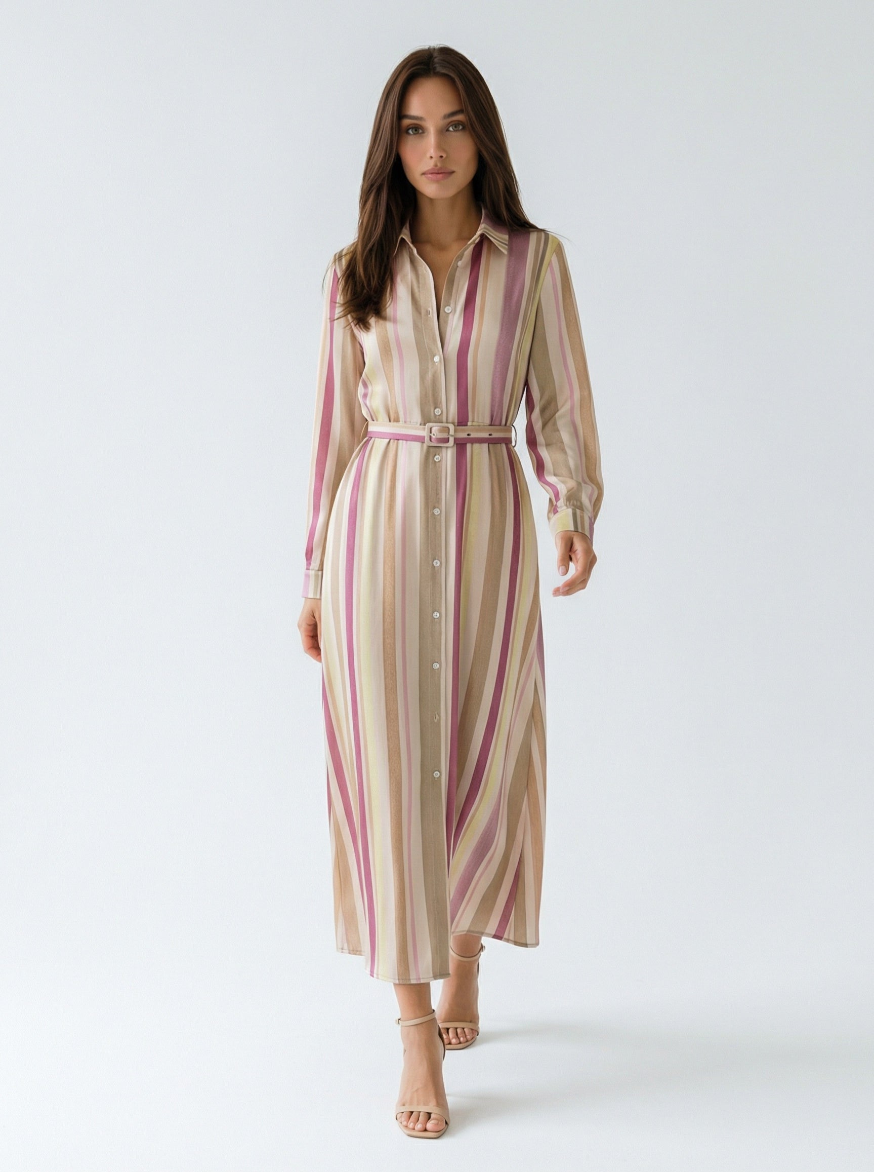 Chemisier Aurora lungo a righe con cintura – Multicolor donna