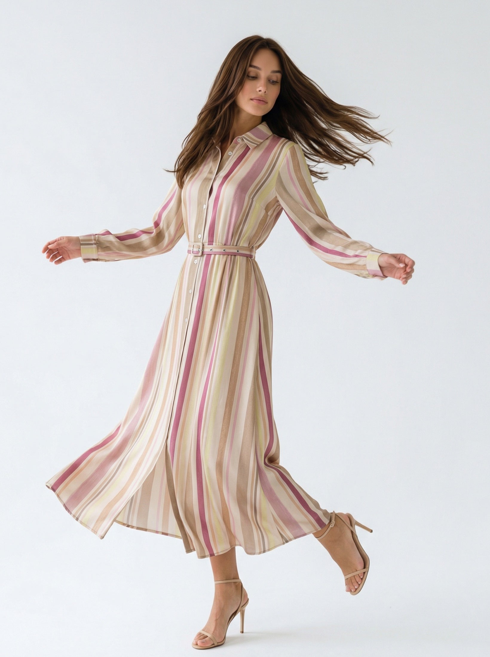 Chemisier Aurora lungo a righe con cintura – Multicolor donna