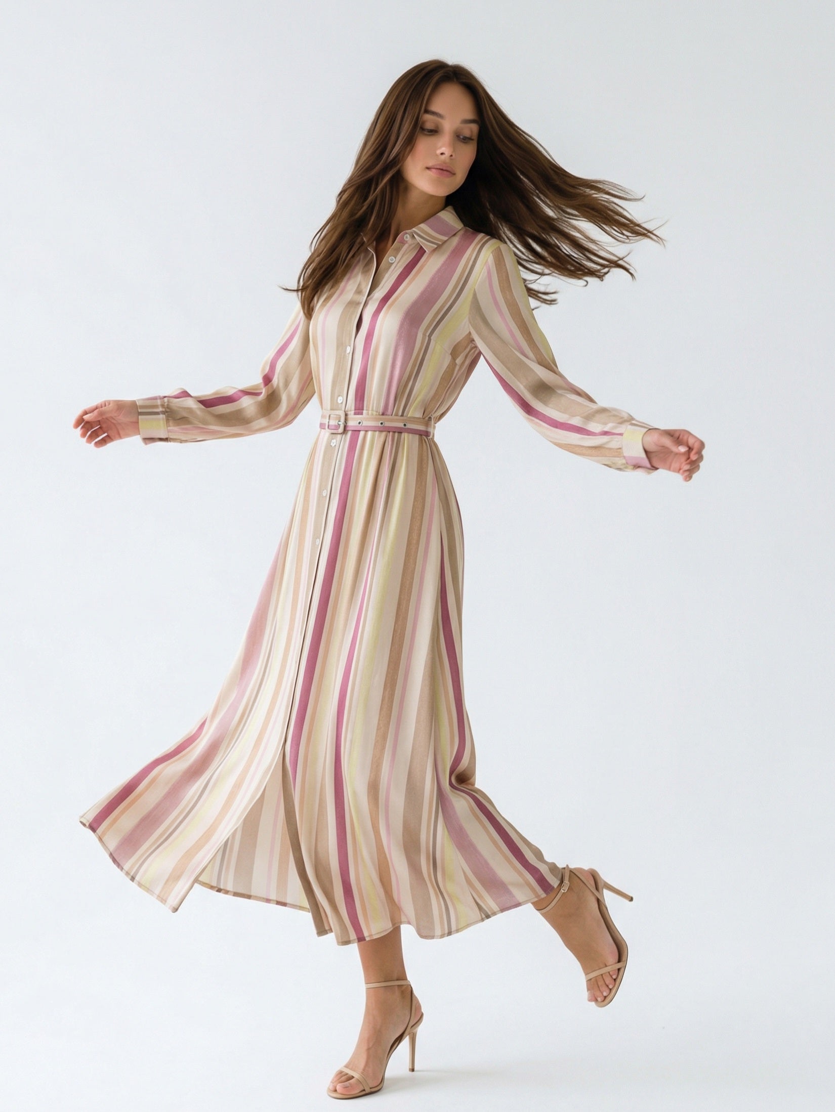 Chemisier Aurora lungo a righe con cintura – Multicolor donna