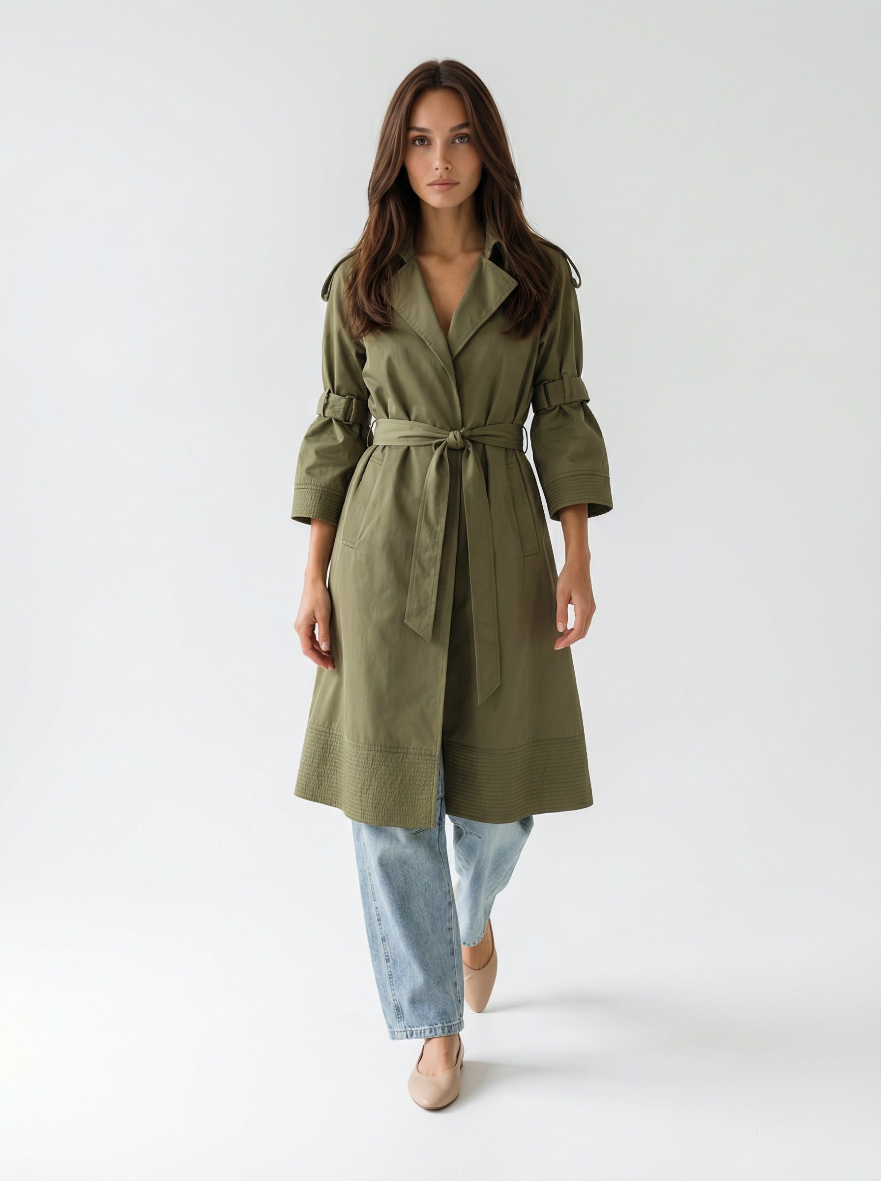 Trench Victoria con cintura e manica regolabile – Verde Militare donna