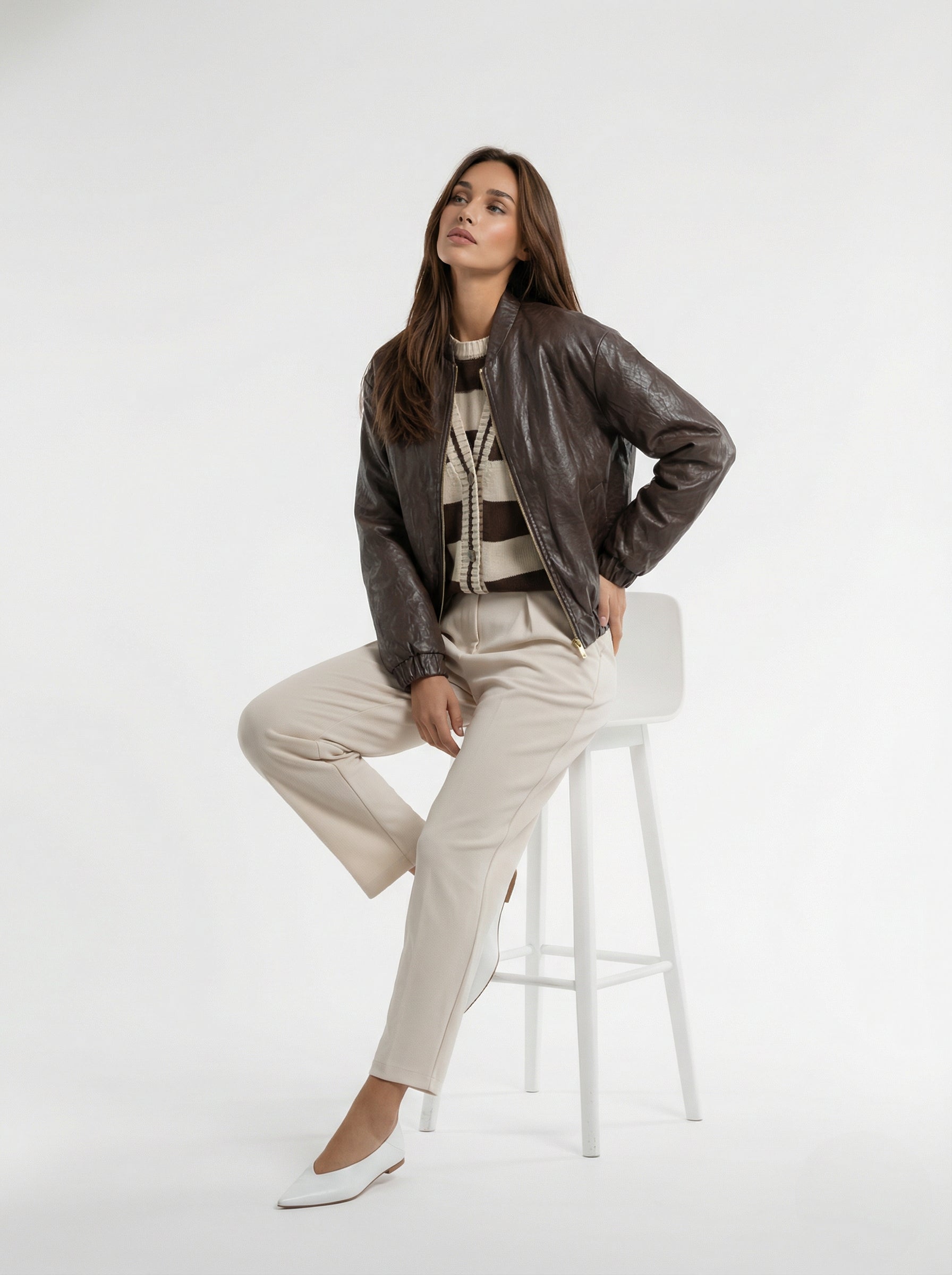 Bomber Rhea in ecopelle con zip – Testa di moro donna