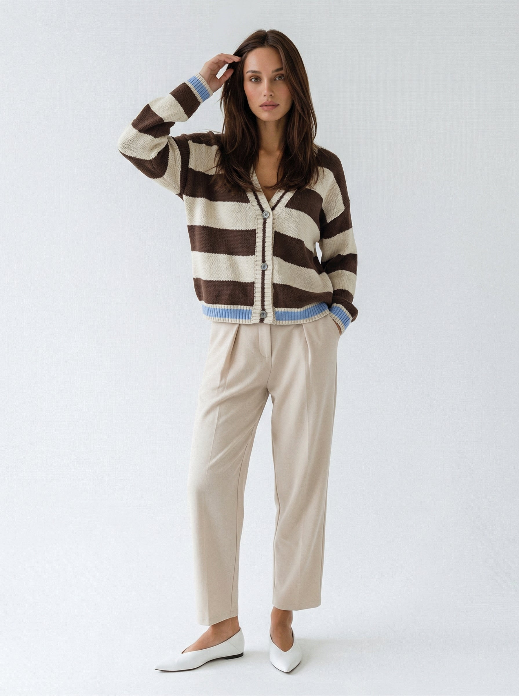 Cardigan Soleil - Rigato marrone e panna donna