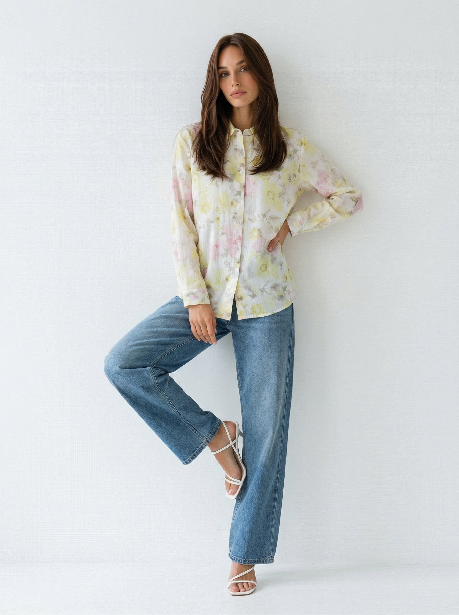 Camicia Jasmine fantasia floreale – giallo pastello donna