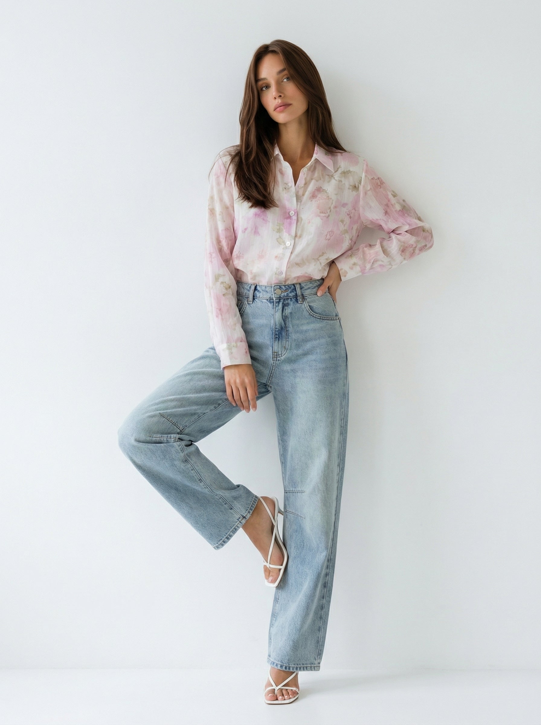 Camicia Jasmine fantasia floreale – Rosa chiaro donna