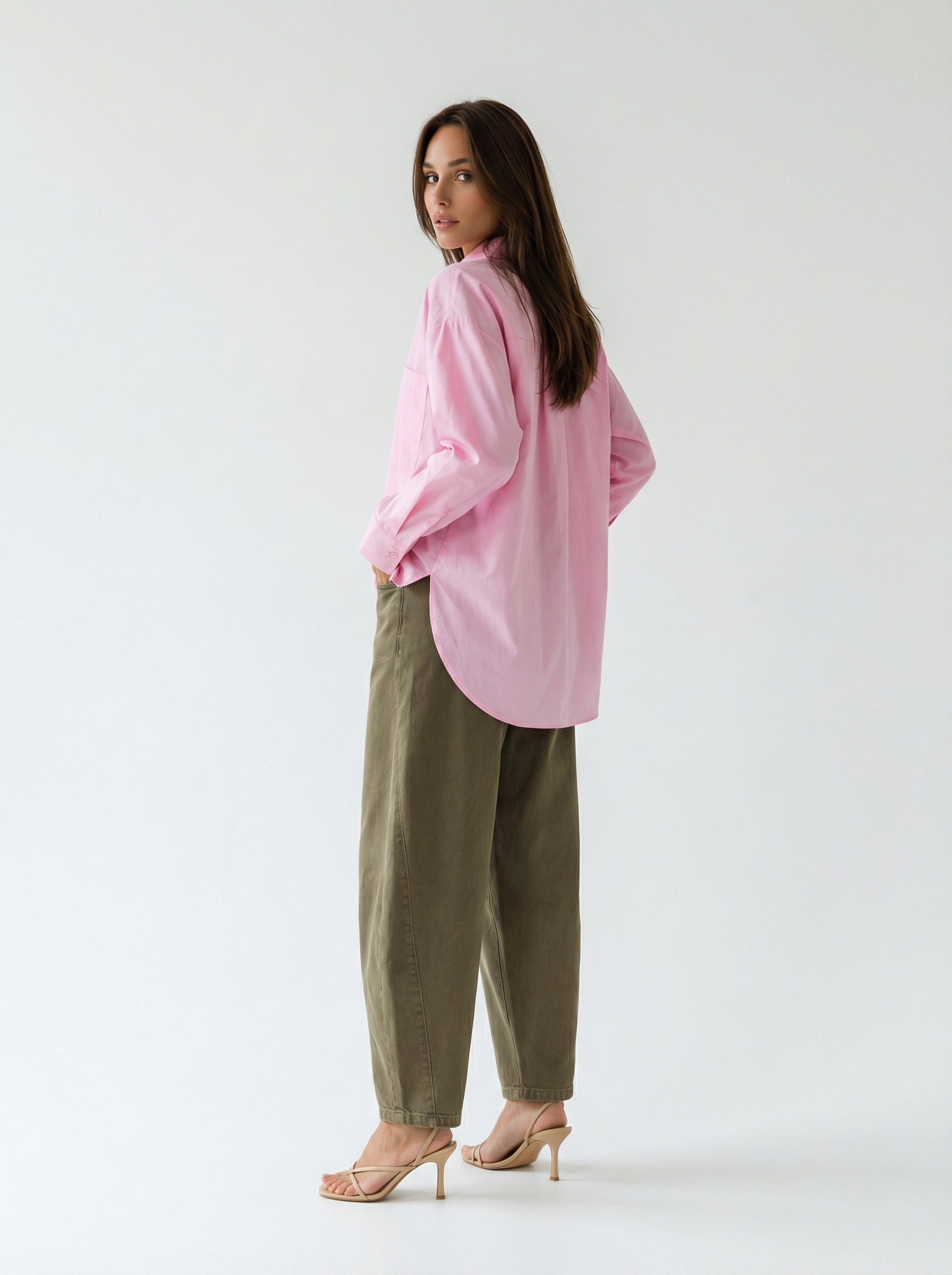Camicia Victoria over con doppia tasca – Rosa donna