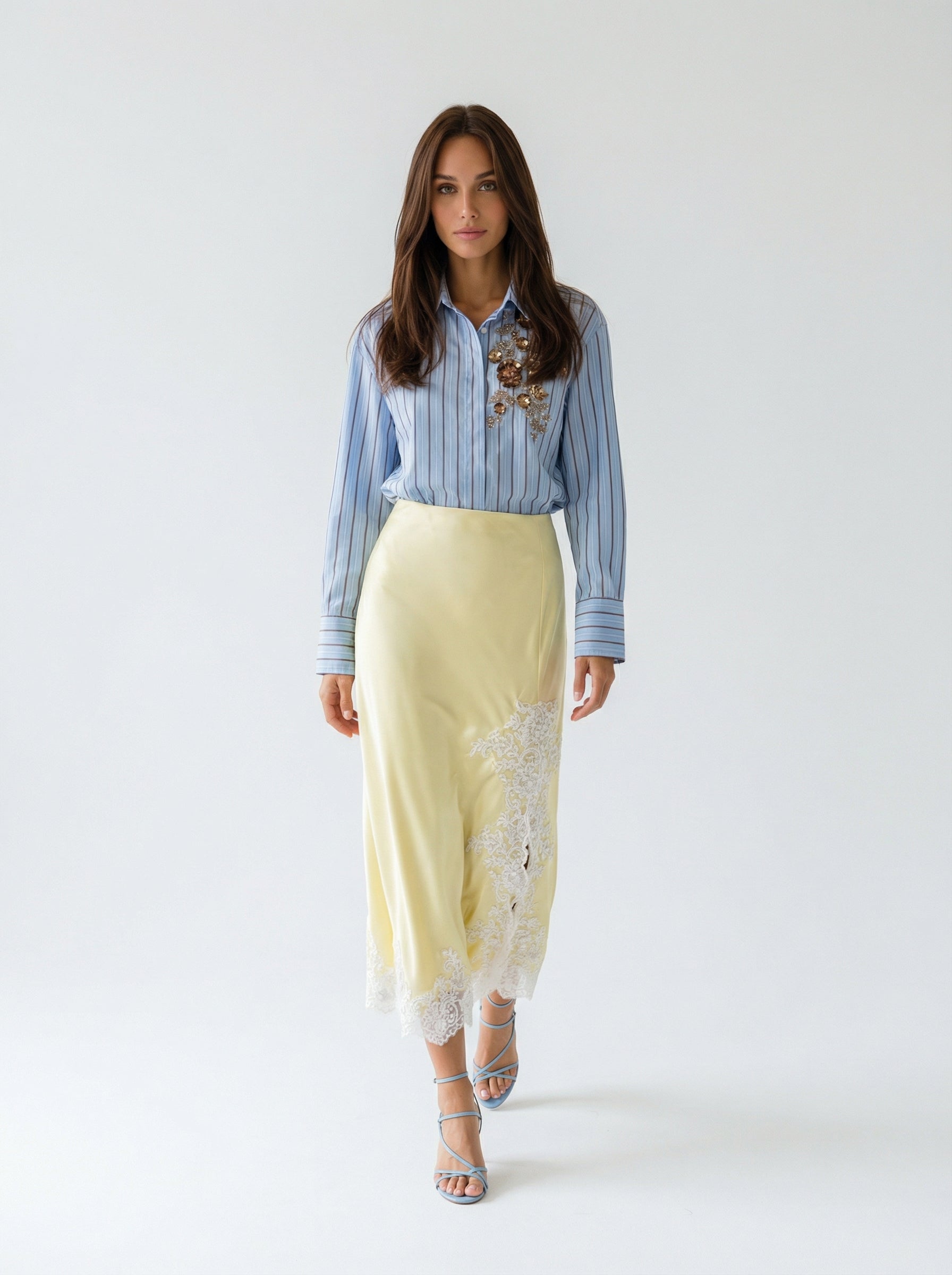 Camicia Nadia a righe con applicazioni – Azzurro donna