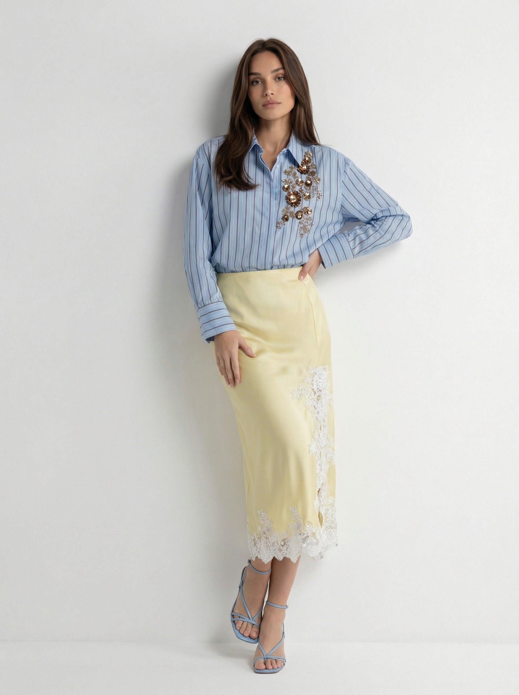 Camicia Nadia a righe con applicazioni – Azzurro donna