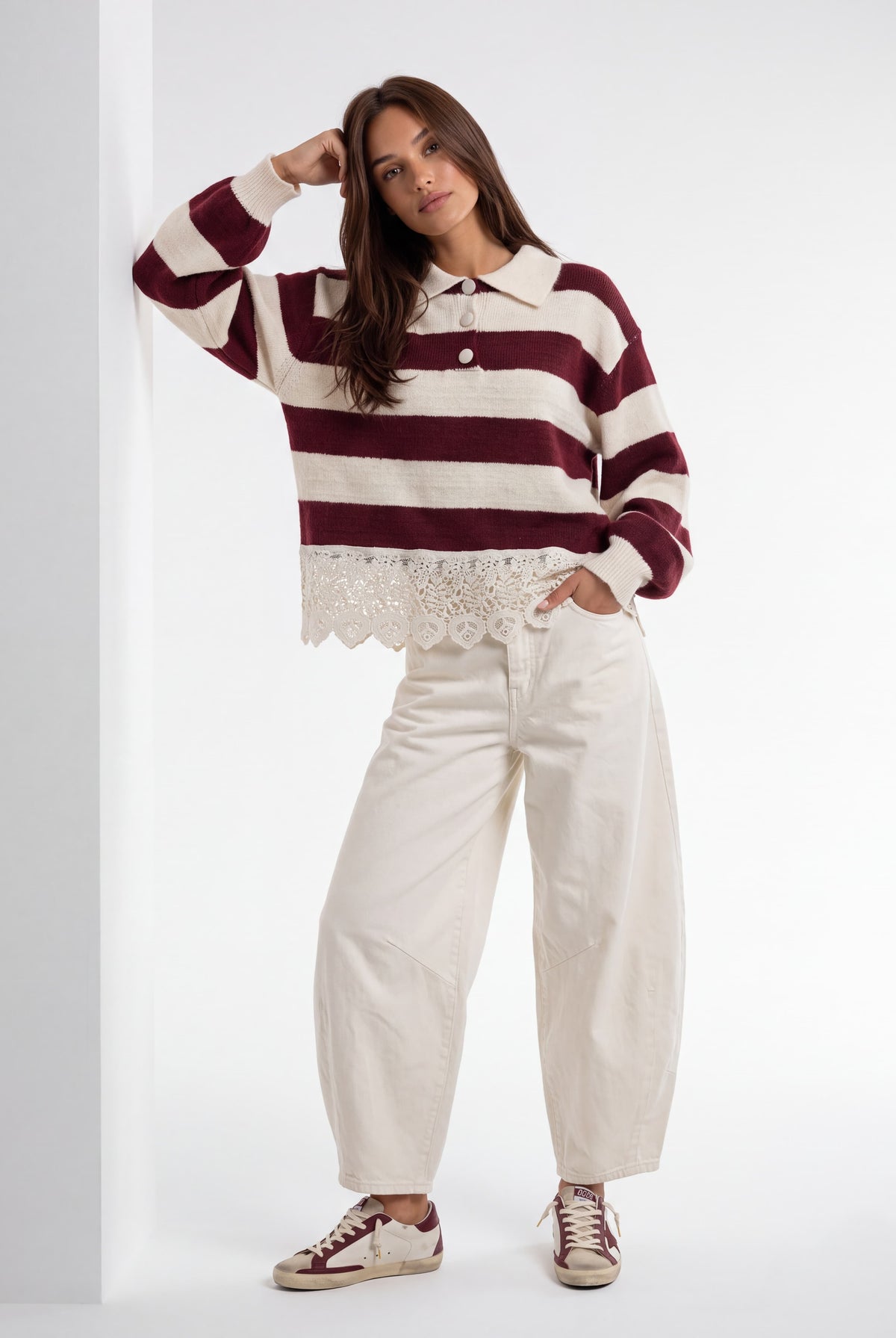 Polo Sélen– Bordeaux / Panna Maglia donna
