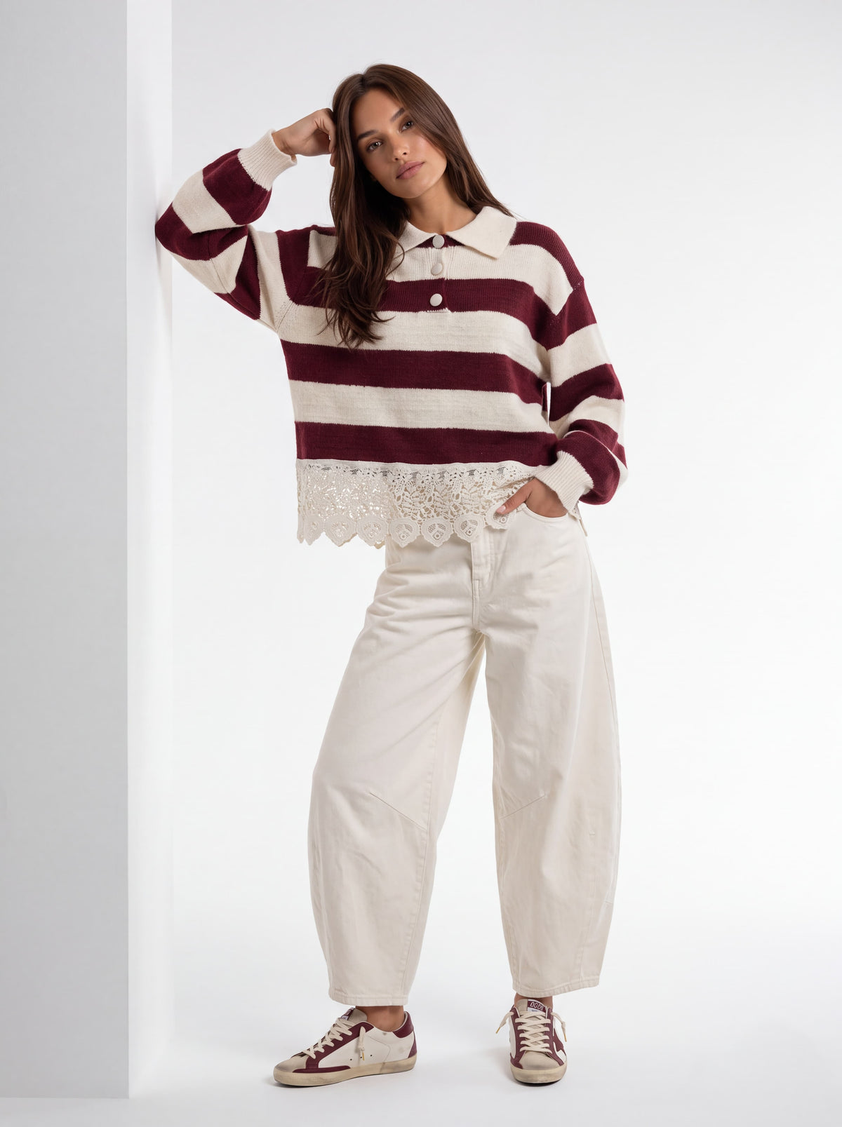 Polo Sélen– Bordeaux / Panna Maglia donna