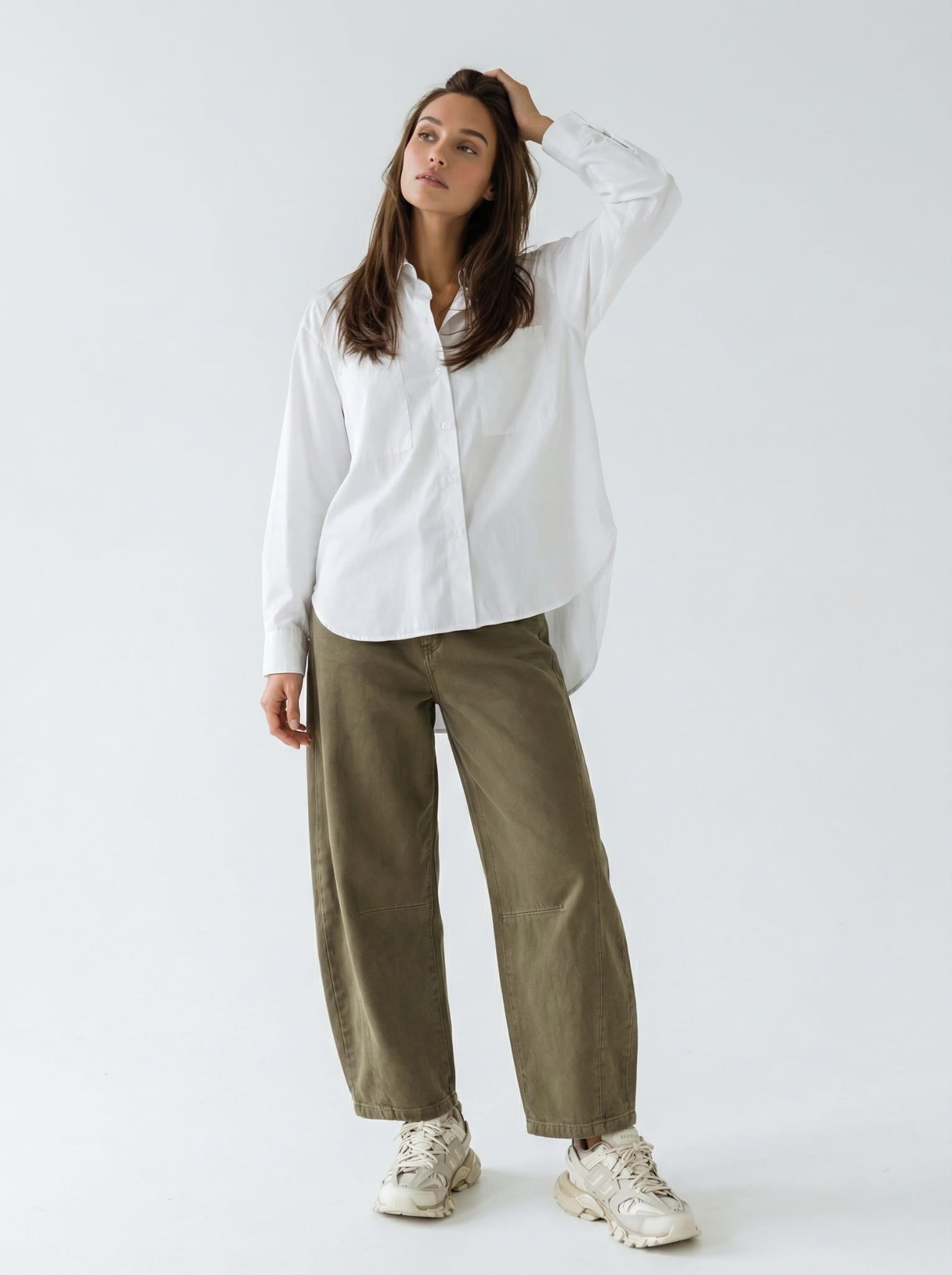 Camicia Victoria over con doppia tasca – Bianco donna