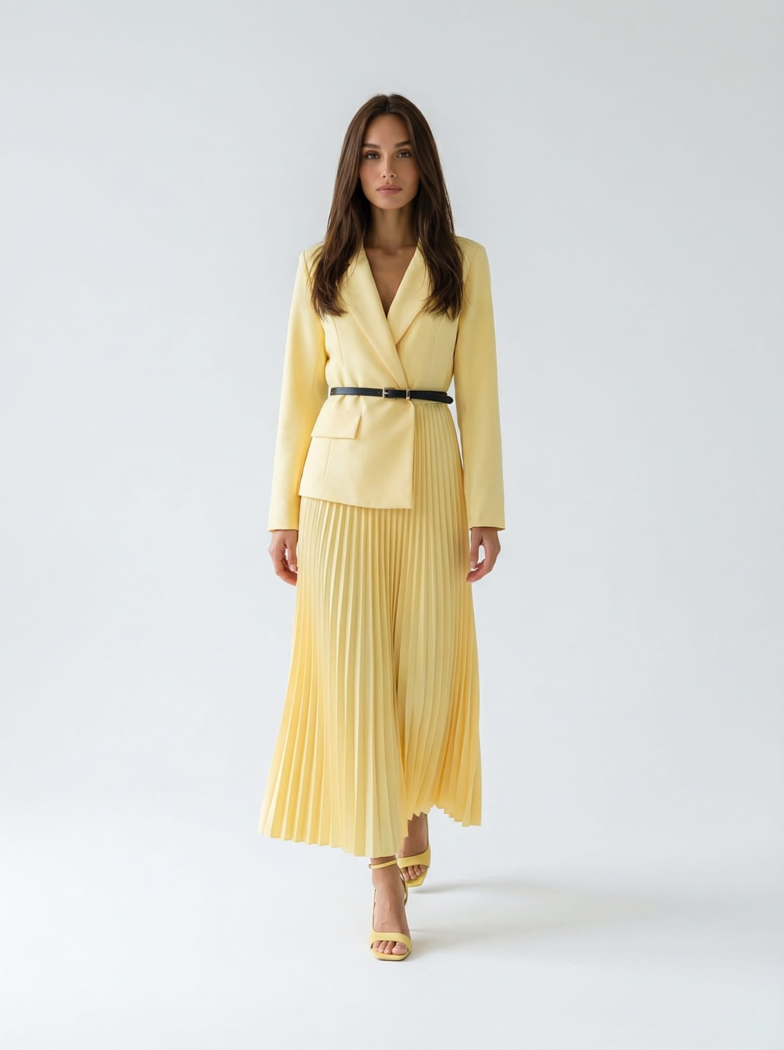 Abito Flavia plissé con effetto giacca – Giallo donna