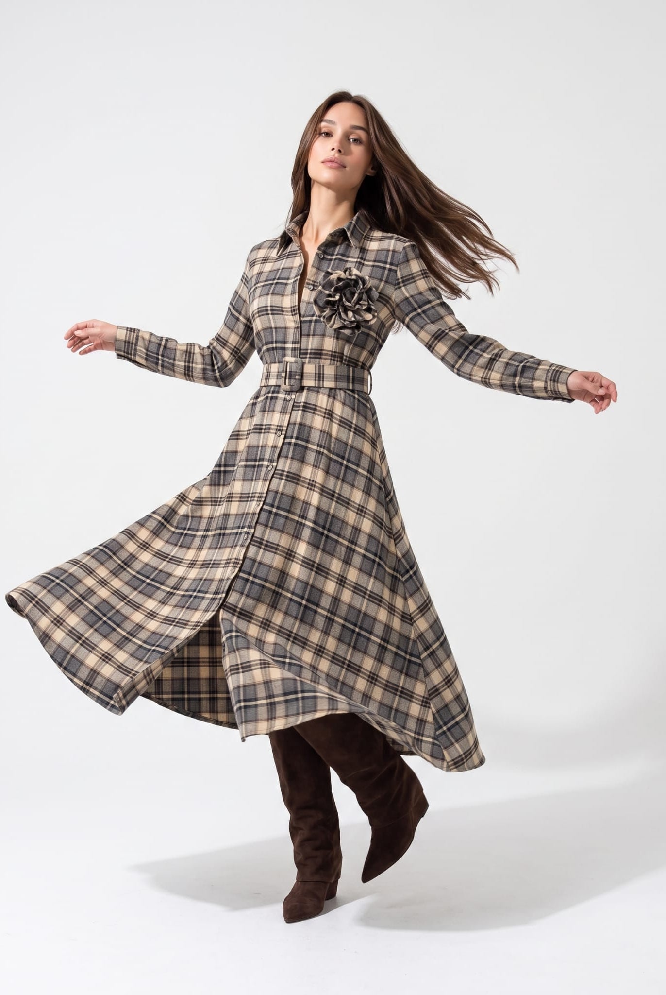 Chemisier Ottavia - Check Beige Abito donna