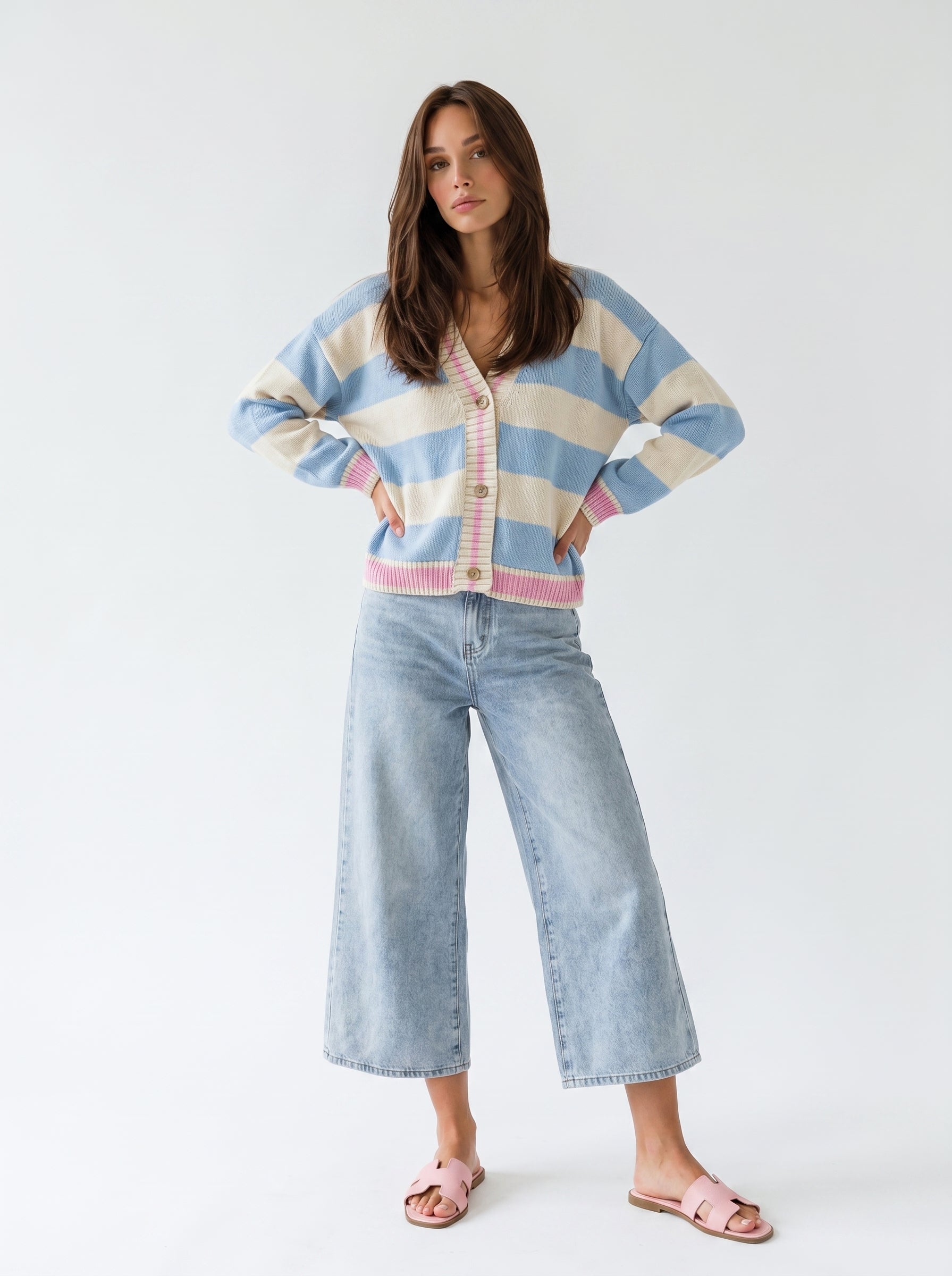 Cardigan Soleil - Rigato azzurro e panna donna