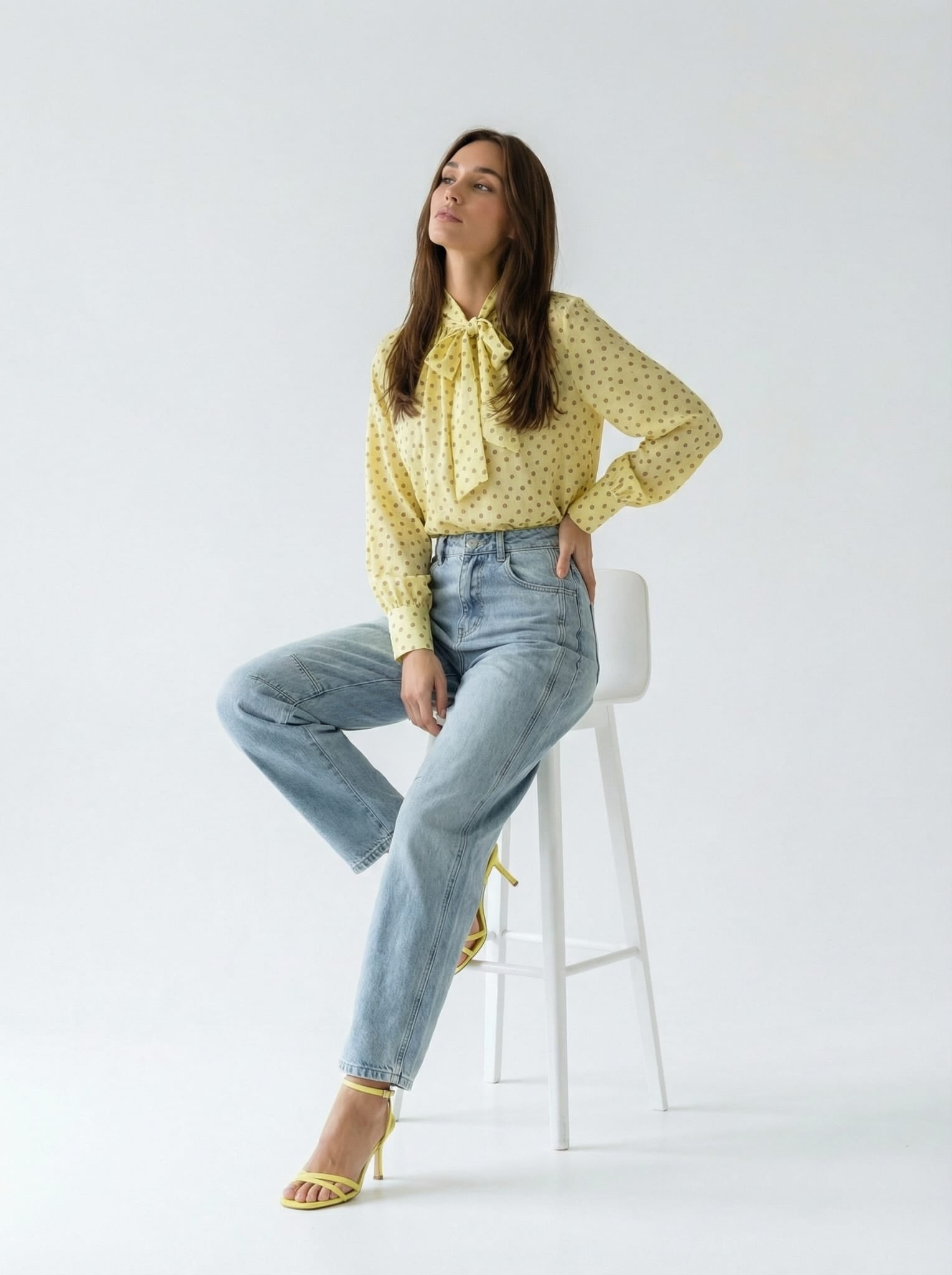 Camicia Luna - Giallo con pois marrone donna