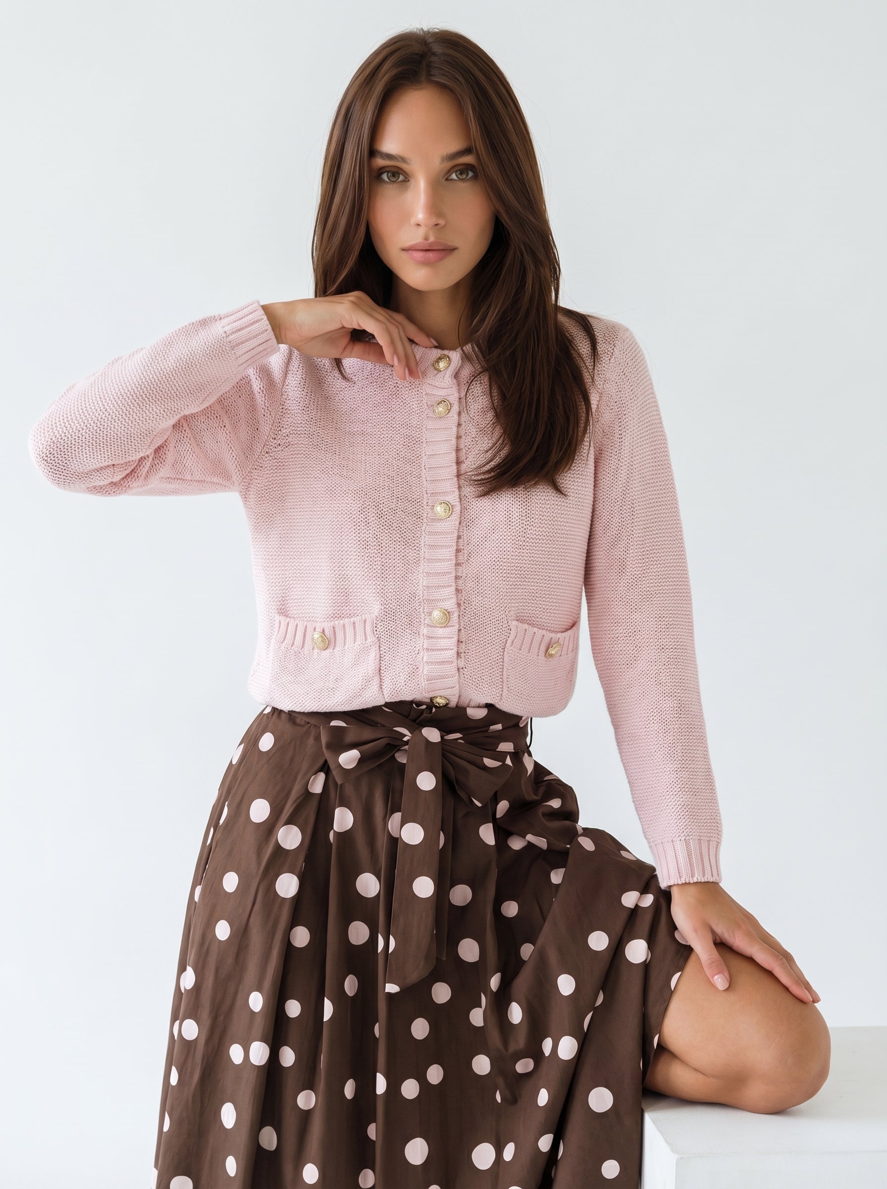 Cardigan Mirea con bottoni gioiello - rosa donna