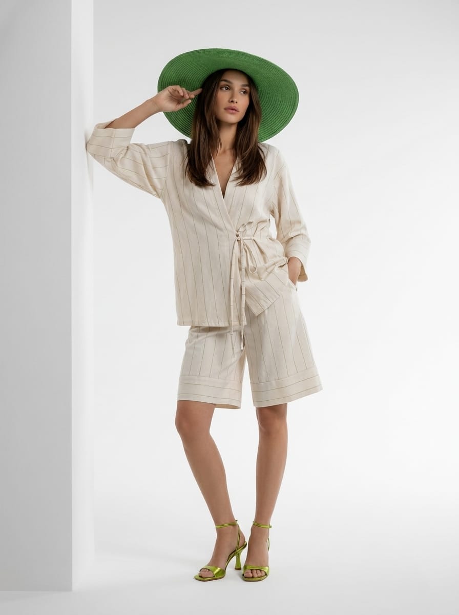 Coordinato Isidora - Burro riga verde donna