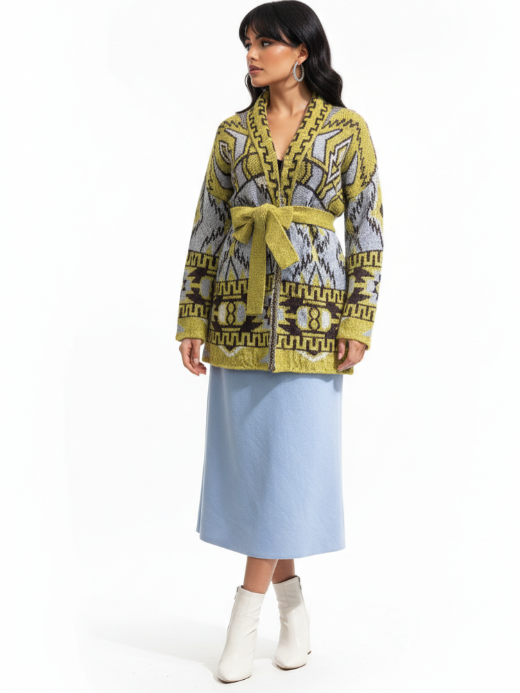 Ludovica – Cardigan lana caldo fantasia Verde Acido donna