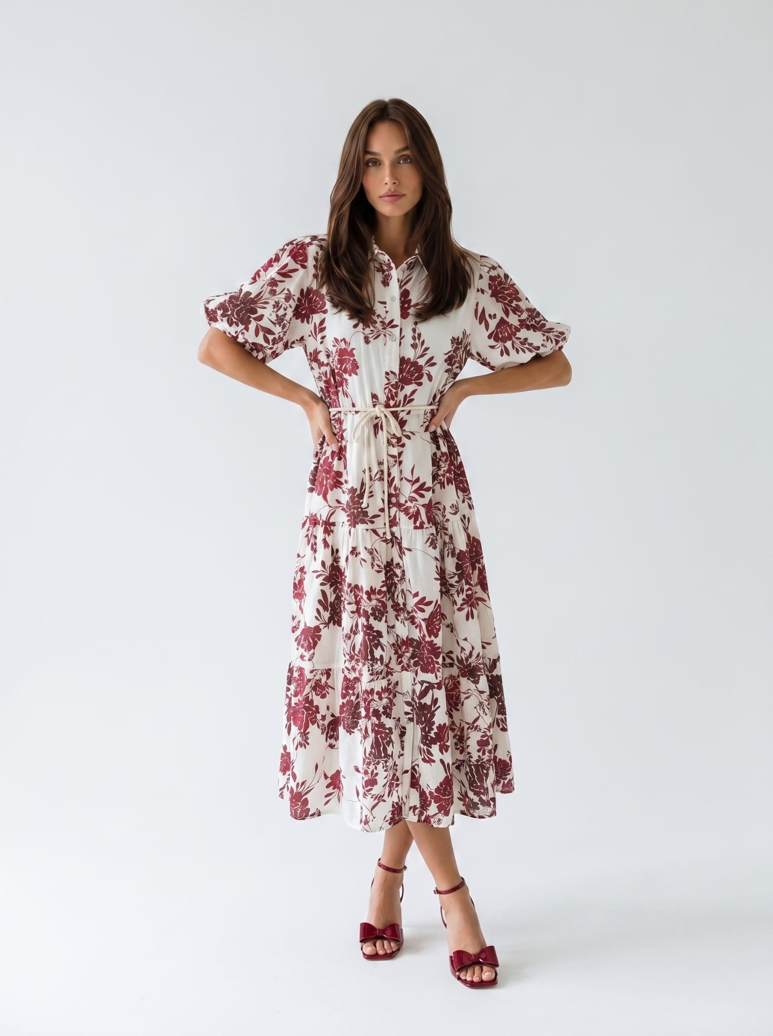 Abito Flavia - Burro fiori Bordeaux donna