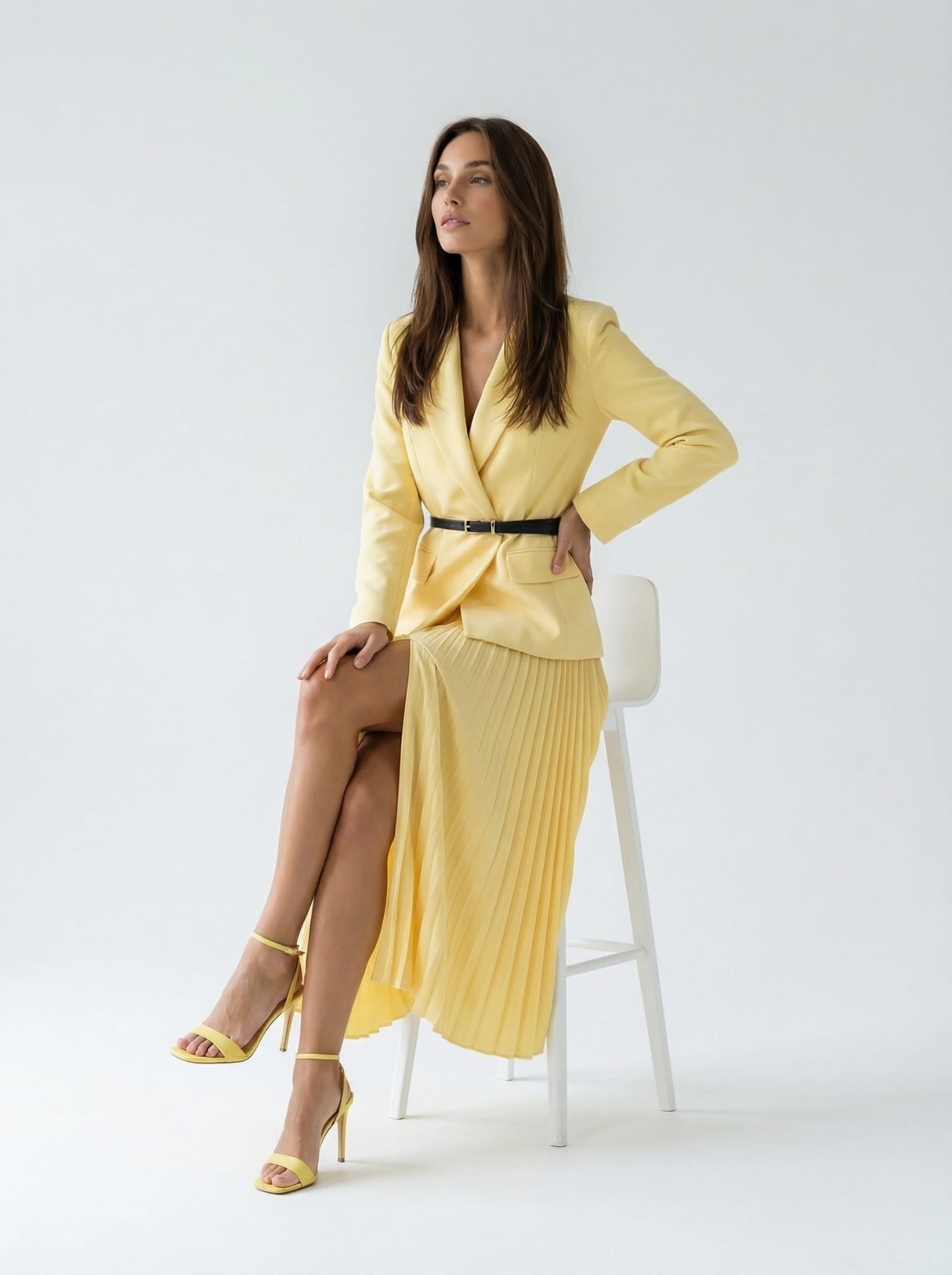 Abito Flavia plissé con effetto giacca – Giallo donna