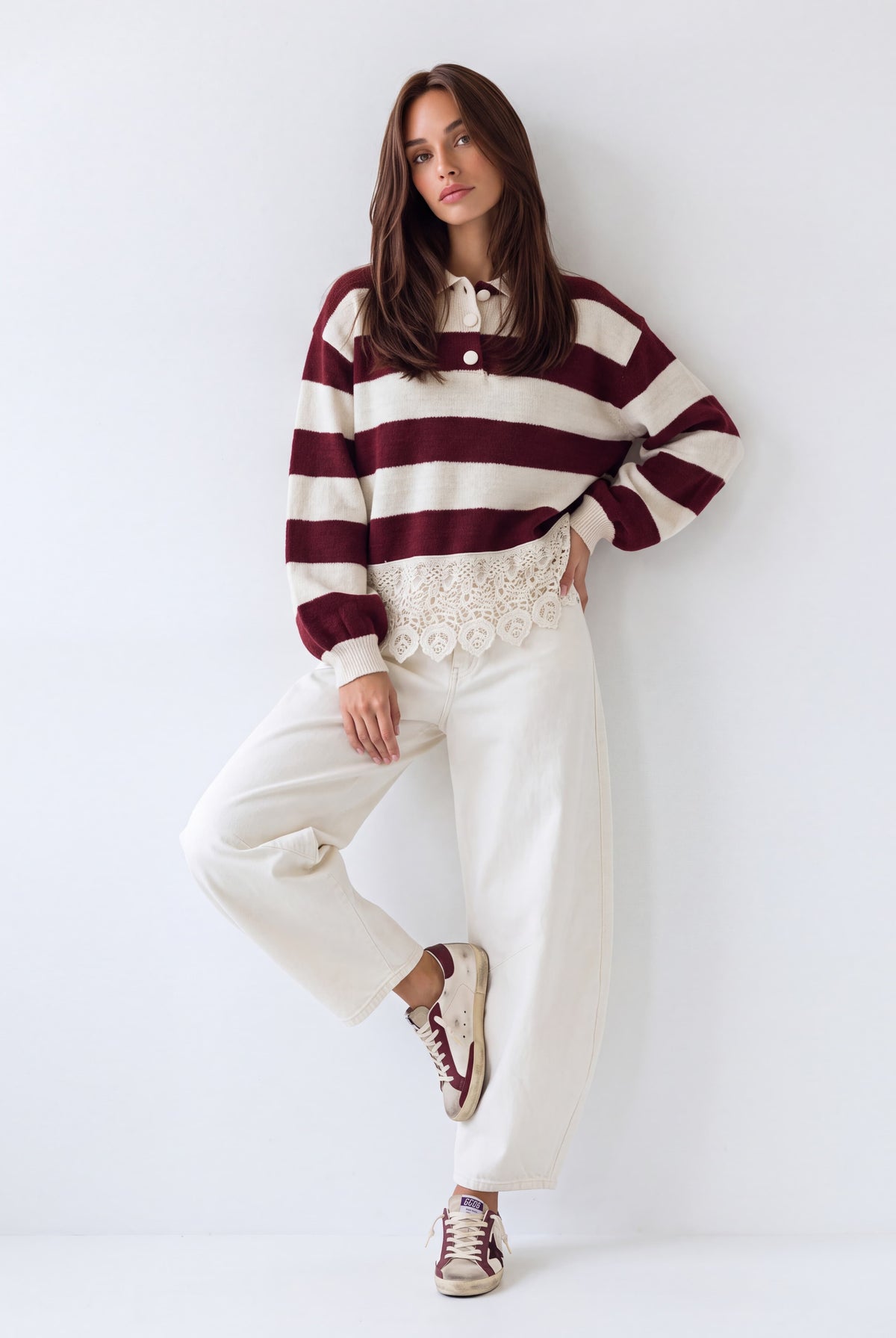 Polo Sélen– Bordeaux / Panna Maglia donna