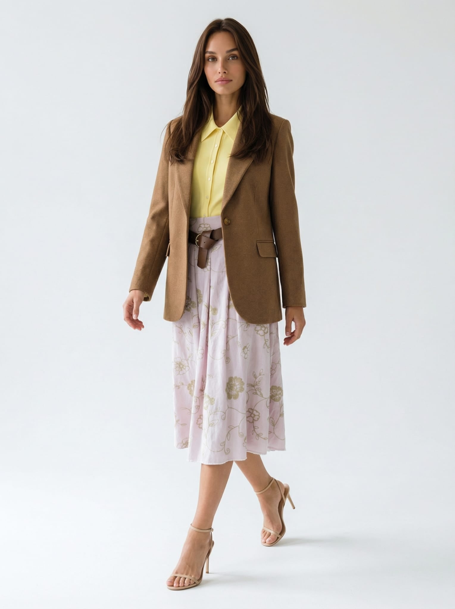 Gonna Sofia midi con cintura fantasia floreale – Rosa chiaro donna