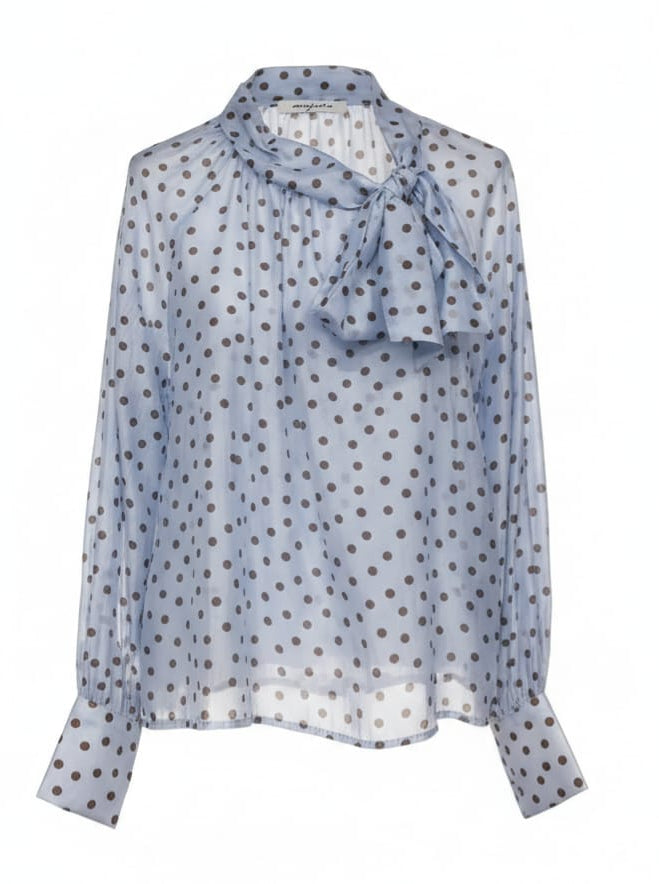 Camicia Luna - Azzurro con pois marrone donna