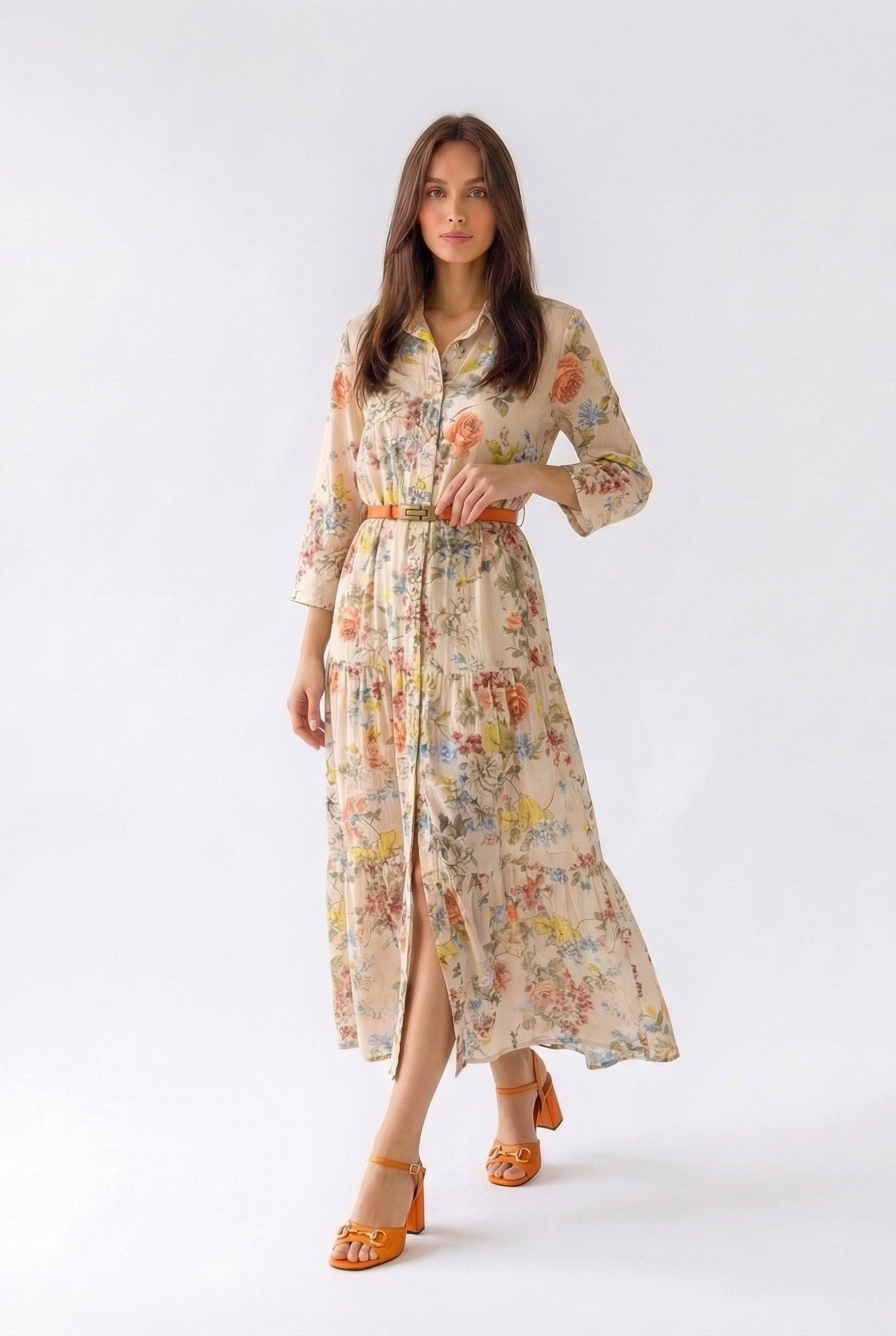 Abito Florelle chemisier in mussola - Beige donna