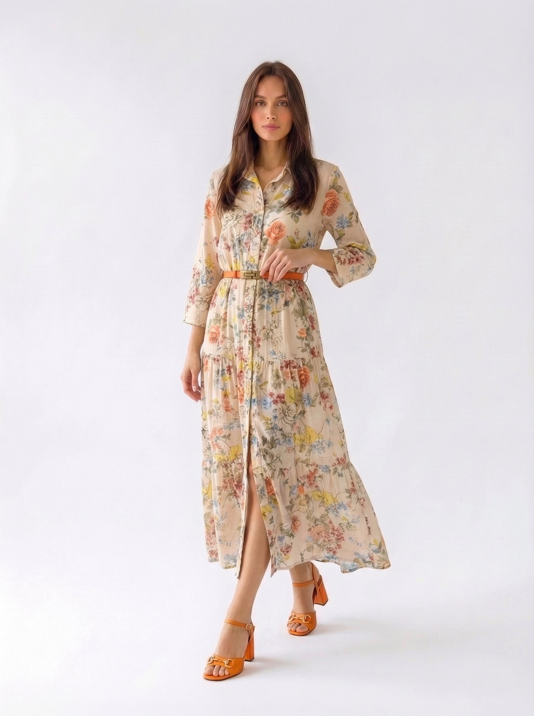 Abito Florelle chemisier in mussola - Beige donna