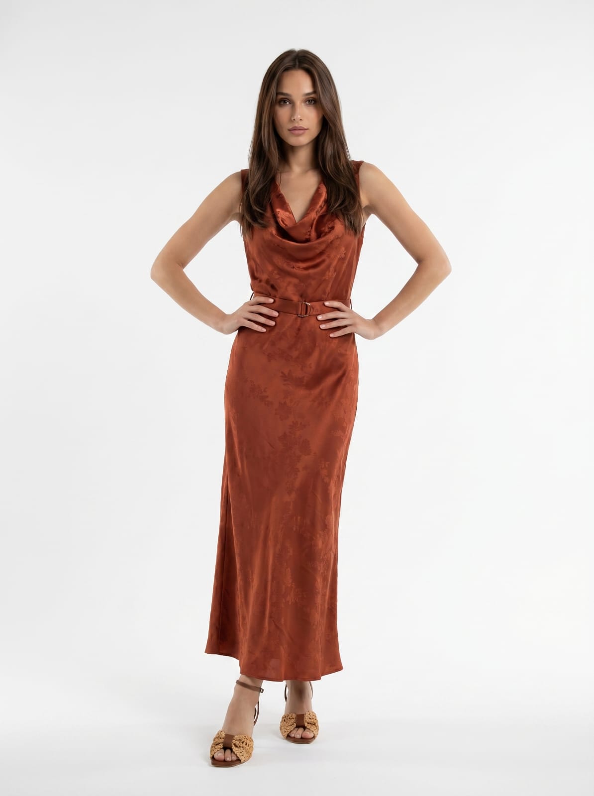 Abito Selene - Ruggine con ricamo donna