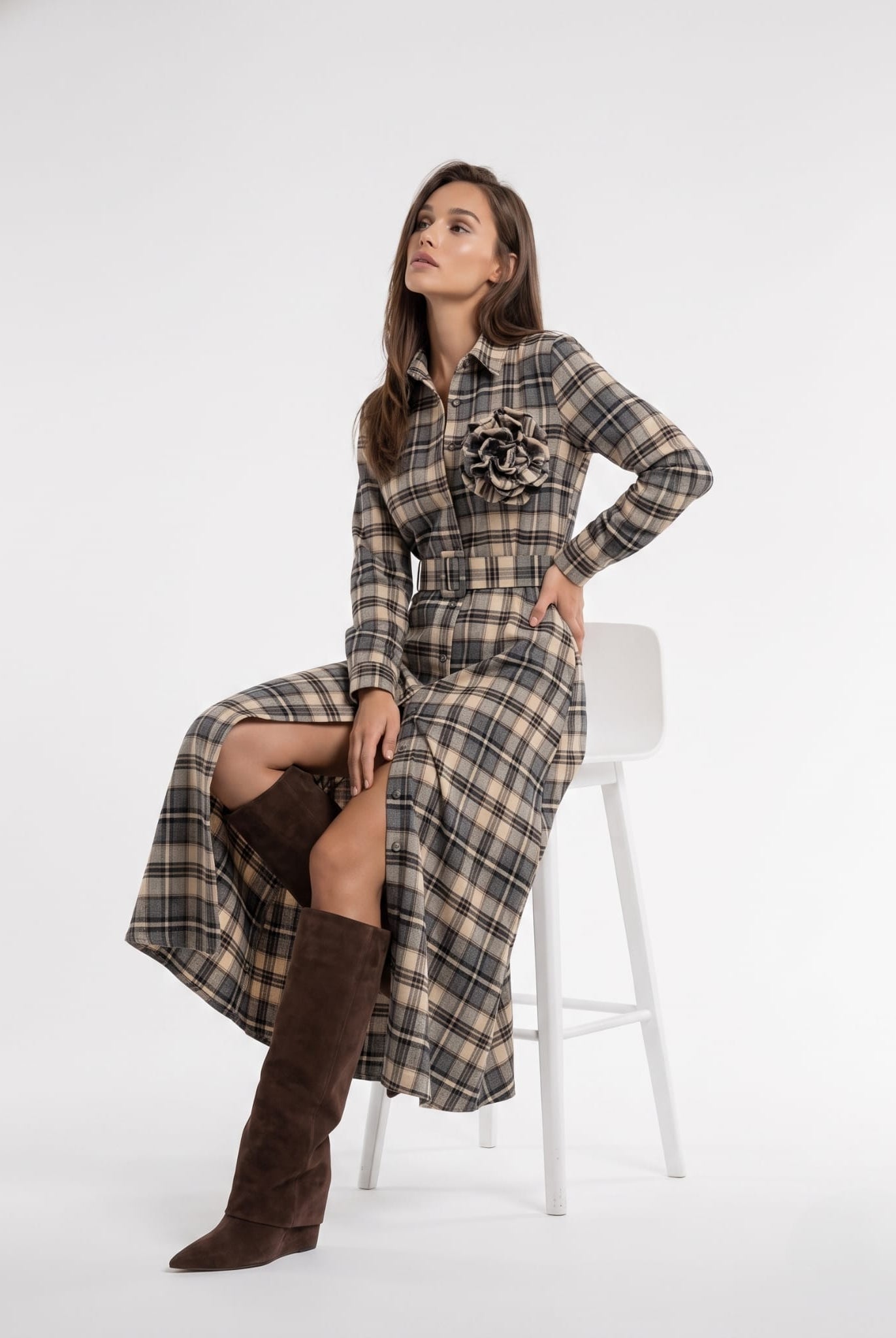 Chemisier Ottavia - Check Beige Abito donna