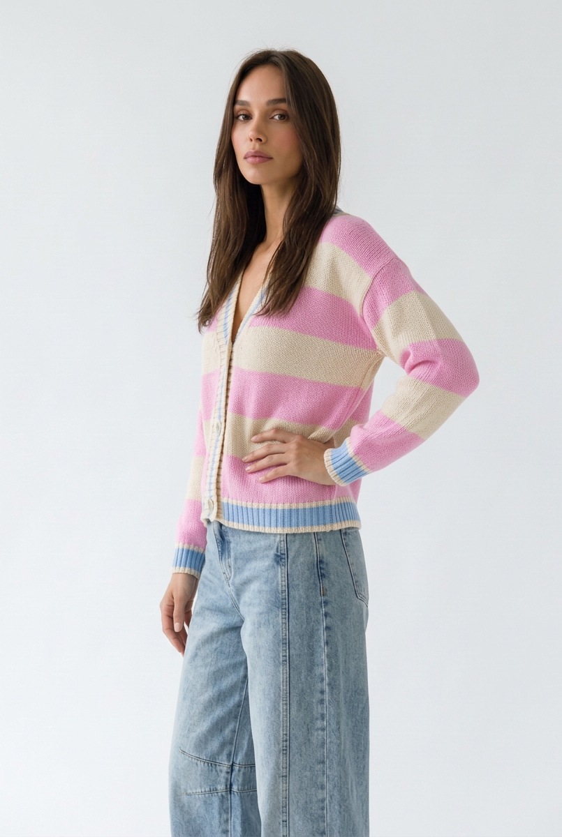 Cardigan Soleil - Rigato Rosa baby e burro donna