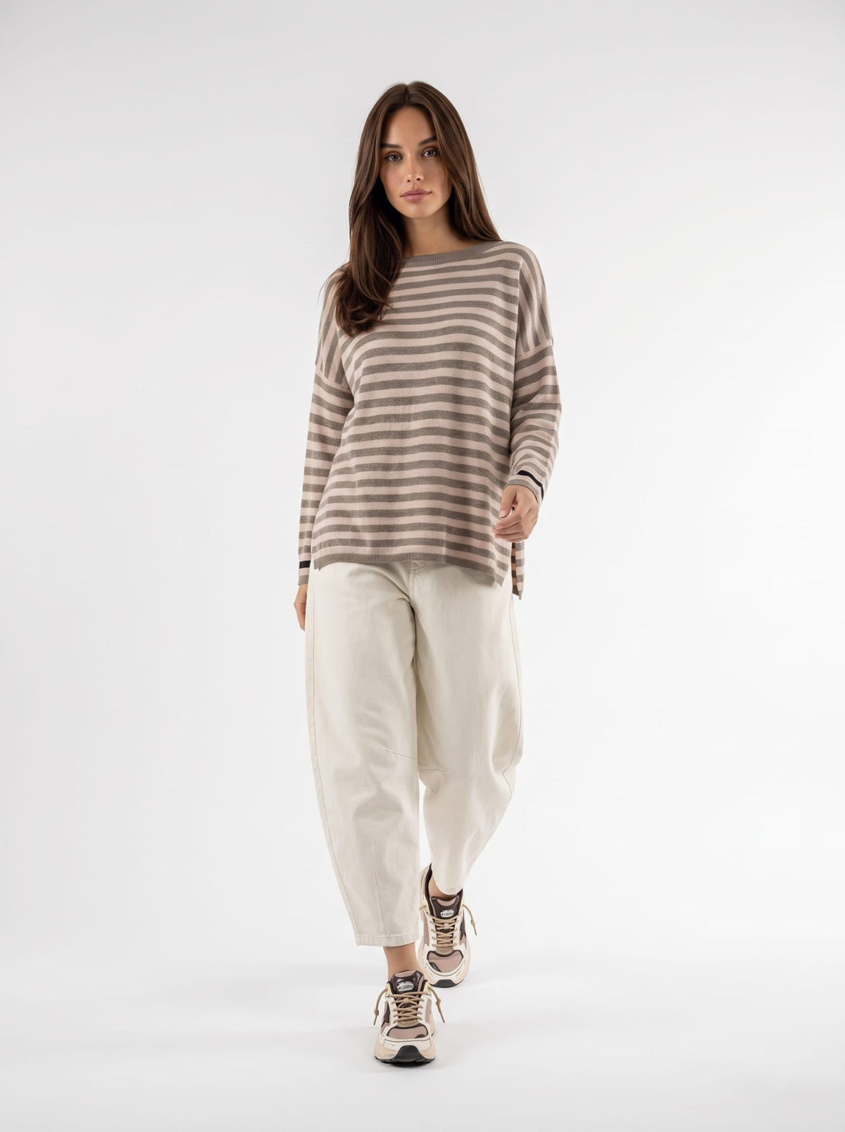 Maxi Pull Orlena – Taupe/Rosa Maglia donna