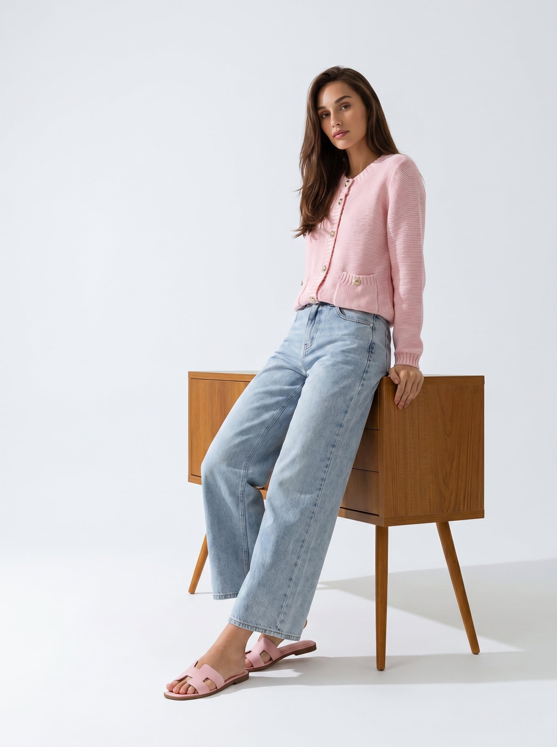 Cardigan Mirea con bottoni gioiello - rosa donna