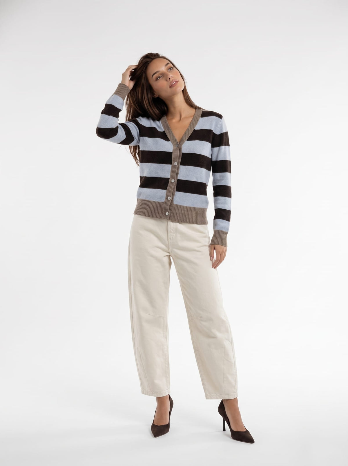 Cardigan Evelisse – Azzurro Polvere / Marrone Cardigan donna